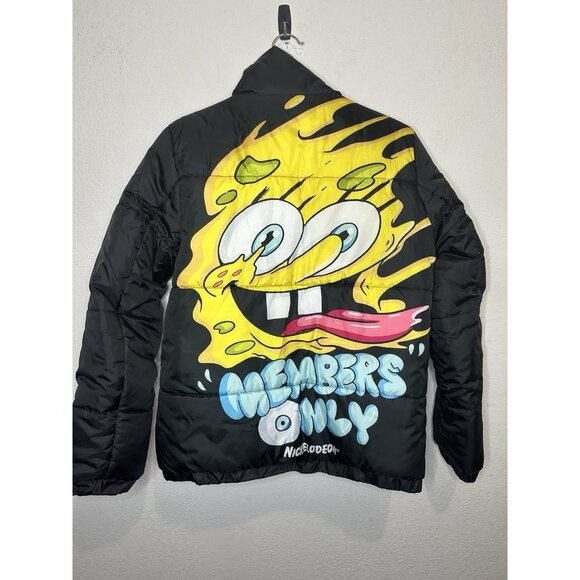 Member’s Only X Nickelodeon Women’s SpongeBob Print Black Puffer Jacket Size Med - Picture 1 of 11